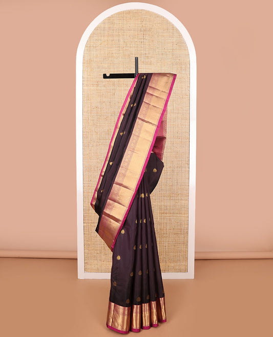 Violet buttas vasundhara elite silk saree with contrast traditional zari design border & floral ogee design pallu