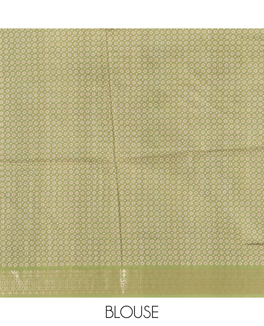 Peacock green digital print khatan silk saree with contrast bentex border & printed pallu along with printed blouse