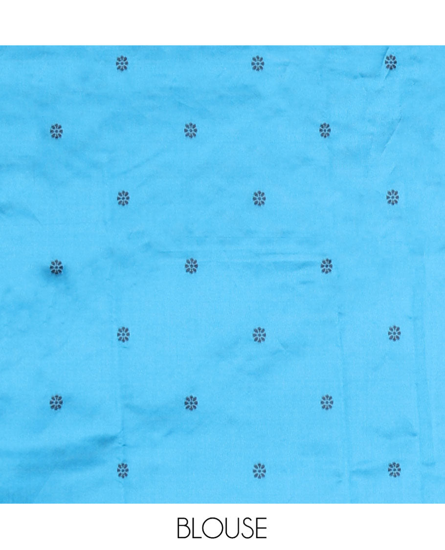Blue Kanchi Silk Saree, Adorned with Temple Buttas All Over Its Body, Subtly Sparkled With Floral Design Border, Pallu of Paisleys Design, and Paired with a Matching Blouse