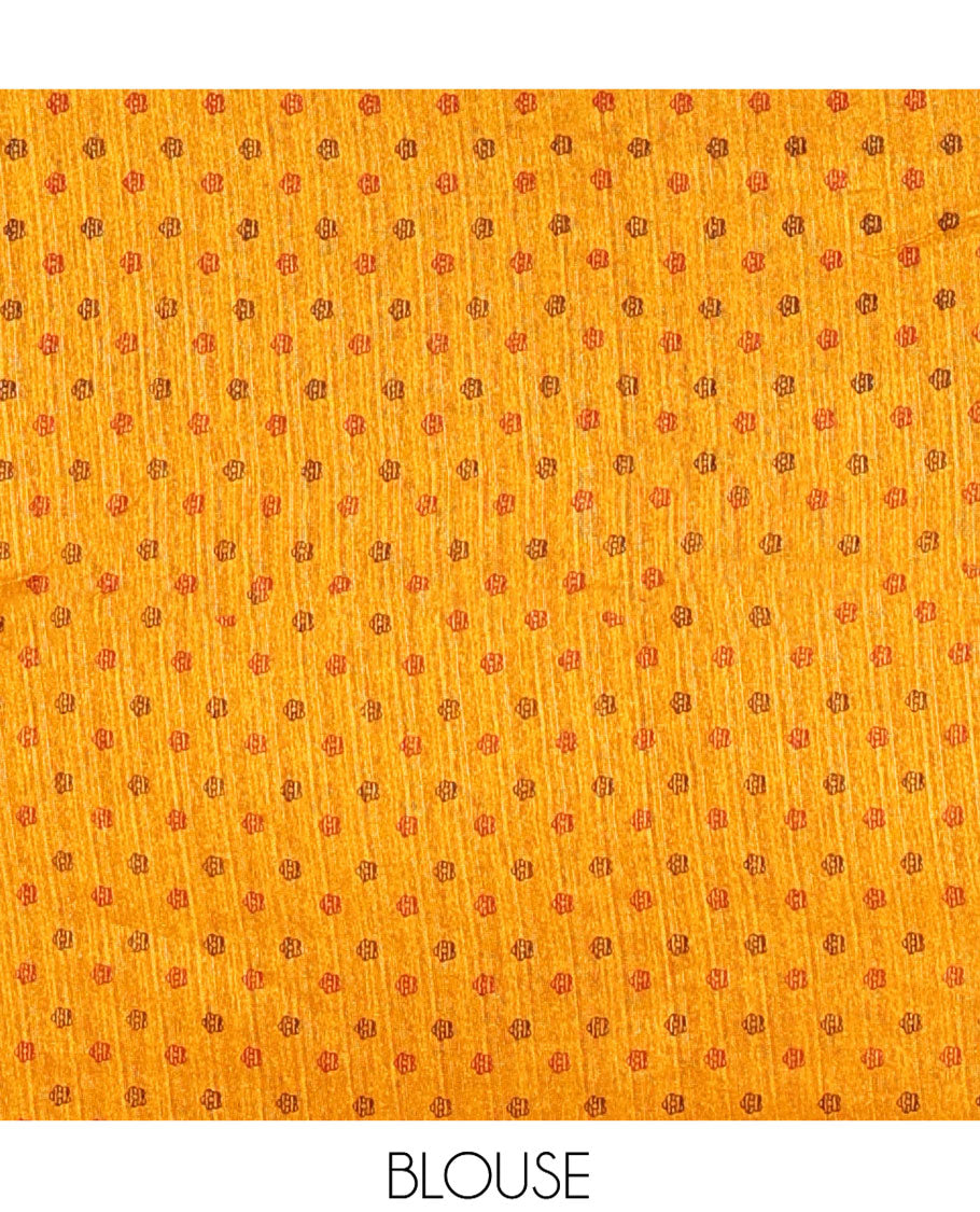 Yellow Plain Green-Silk Linen Cotton Saree, Highlighted by Jamdani-Style Floral Vine Printed Border, Pallu of Jamdani Floral Print, and Paired with a Matching Printed Blouse