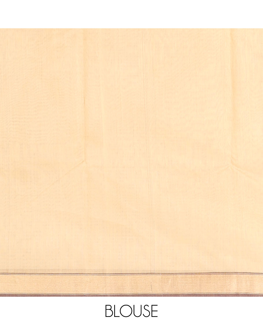 Sandal floral design chanderi cotton saree with self zari border & striped, floral design pallu