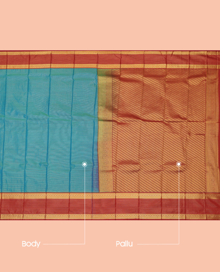 Blue Leaf Vine Zari Stripes Budget Silk Saree