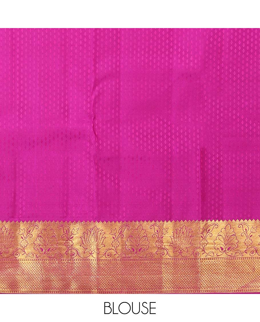 Yellow floral design kancheepuram silk saree with contrast floral zari border & ogee zari design pallu