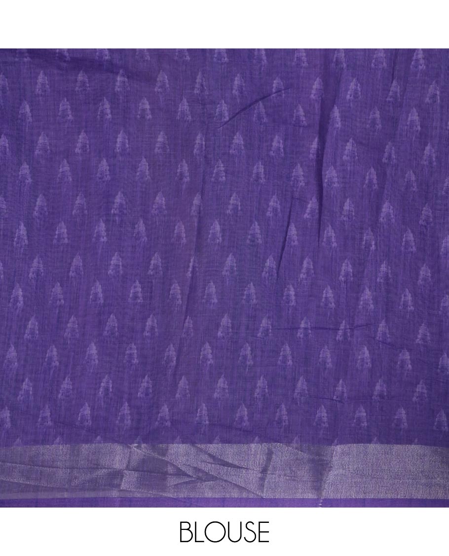 Violet-base colorful vertical stripes printed linen cotton saree, silver zari bavanji border, ice cream motifs printed pallu & contrast printed blouse