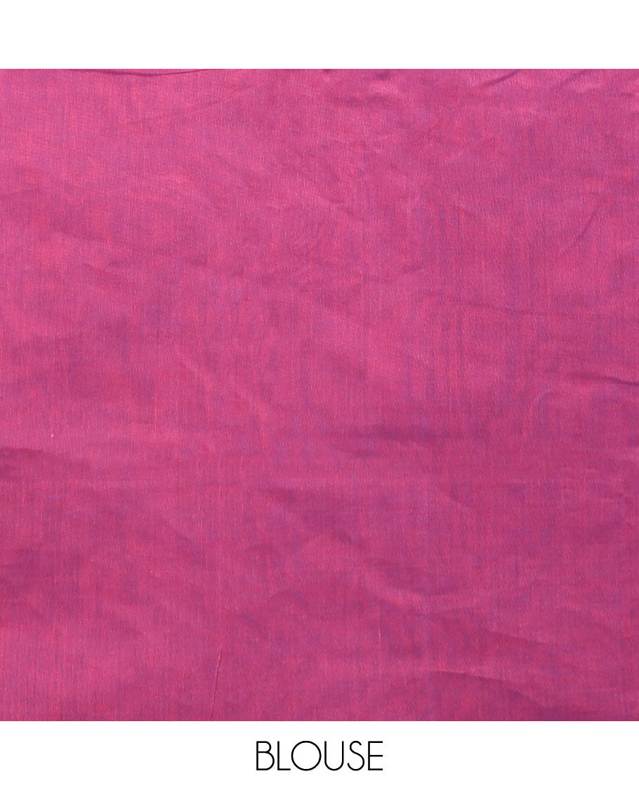 Borderless blue human playing a musical instrument-style motifs Combatiore cotton saree, contrast intricate pallu