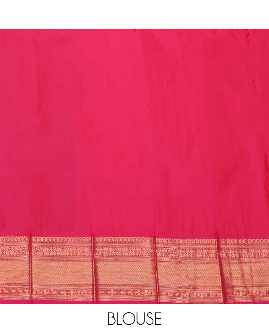 Green Budget Silk Saree, Embellished with Zari Buttas, a Contrast Traditional Zari Border, Jaal Pallu, and a Contrast Blouse