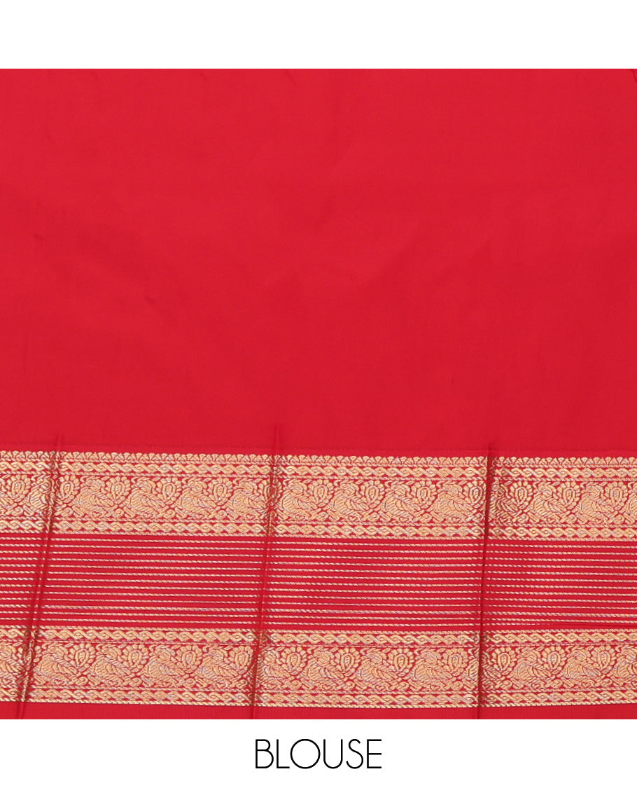 Green Budget Silk Saree, Beautifully Bedecked with Zari Buttas, a Contrast Traditional Zari Border, Grand Pallu, and a Contrast Blouse
