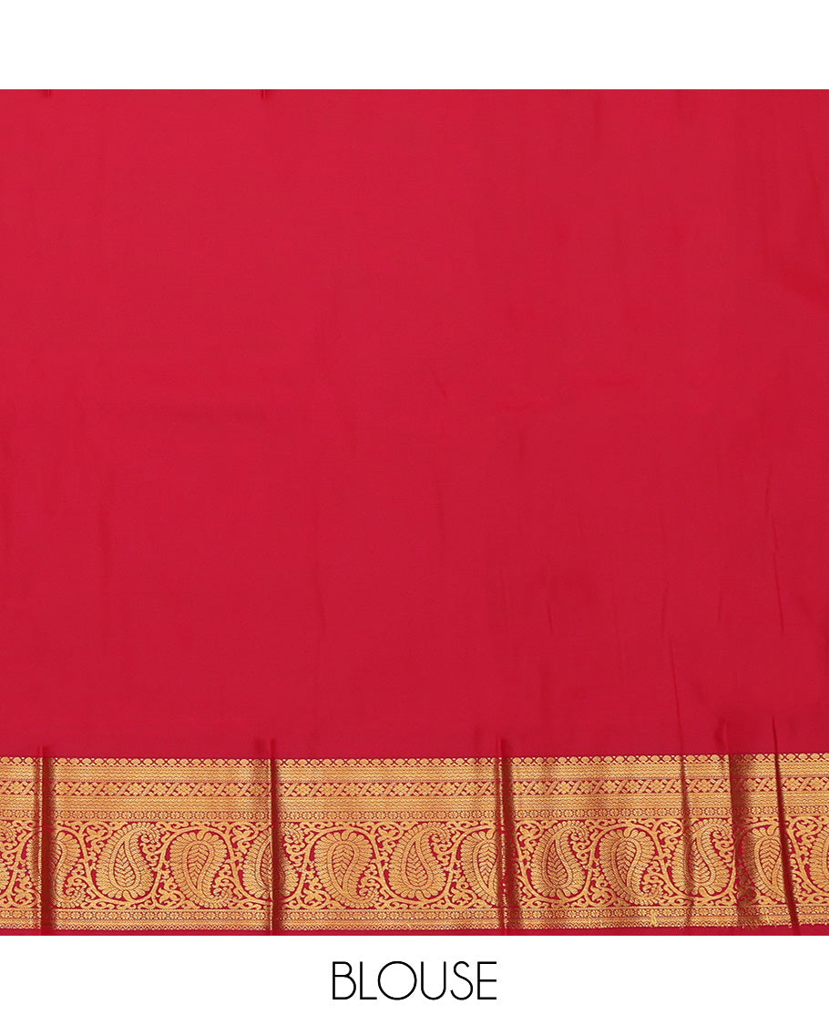 Sandal Budget Silk Saree, Spotlighted with Zari Buttas, Complemented by Contrast Traditional Zari Border, a Grand Pallu and a Contrast Blouse