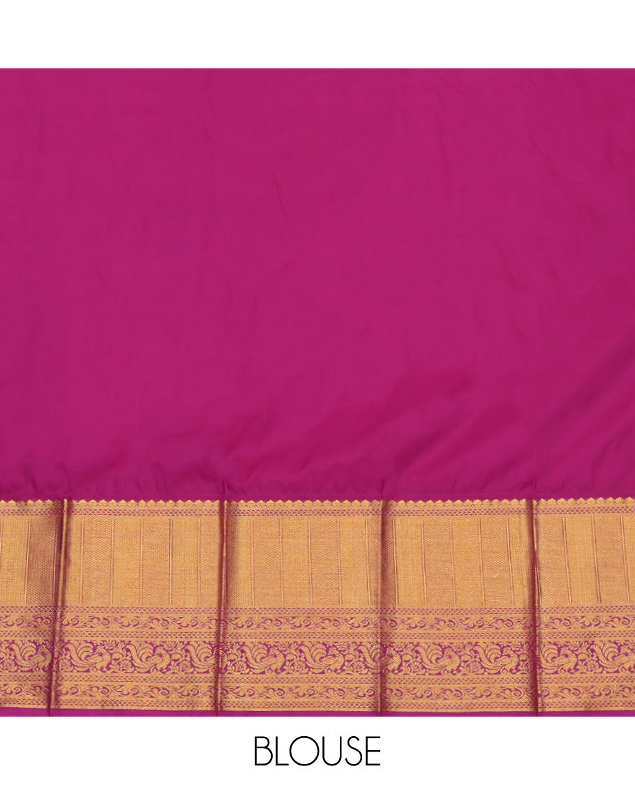 Pink Budget Silk Saree, Highlighted by Zari Buttas, a Contrast Traditional Zari Border, Grand Jaal Pallu, and a Contrast Blouse