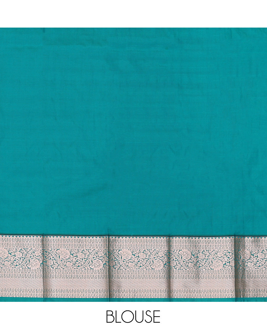 Navy Blue Budget Silk Saree, Spotlighted with Zari Stripes, Complemented by Contrast Traditional Zari Border, an Intricate Pallu and a Contrast Blouse
