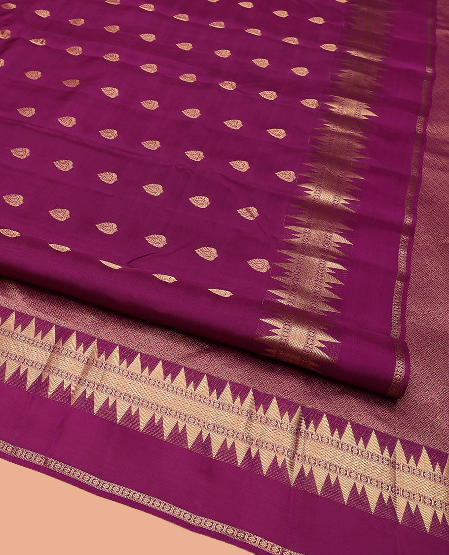 Purple Vasundhara Lite Silk Mix Saree, Elevated with Zari Buttas All Over Its Body, Highlighted by a Zari Rettai Pettu Border of Thazampoo Rekku, Laddu Kamalam, and Mayil Kann Designs, Gleaming Jaal Pallu, and Paired with a Matching Blouse