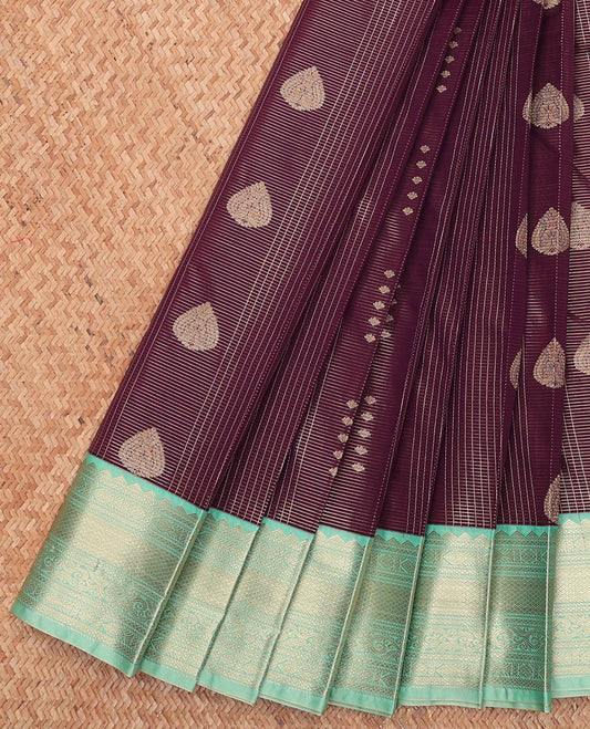 Brown Budget Silk Saree, Accentuated with Zari Designs, Complemented by a Contrast Traditional Border, Grand Pallu, and a Contrast Blouse