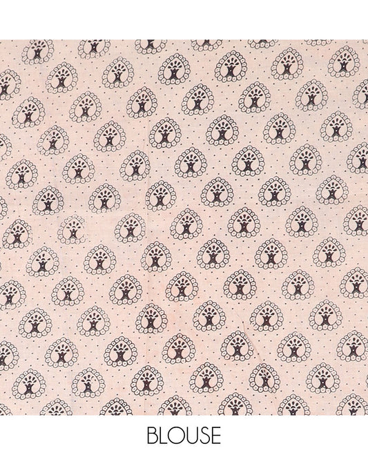 Red floral vine machine-printed kalamkari cotton saree, contrast floral  creeper printed border, and pallu of kalamkari peacock