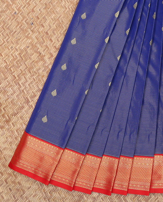 Blue Budget Silk Saree, Beautified with Zari Buttas and Stripes, a Contrast Traditional Zari Border, Grand Pallu, and a Contrast Blouse
