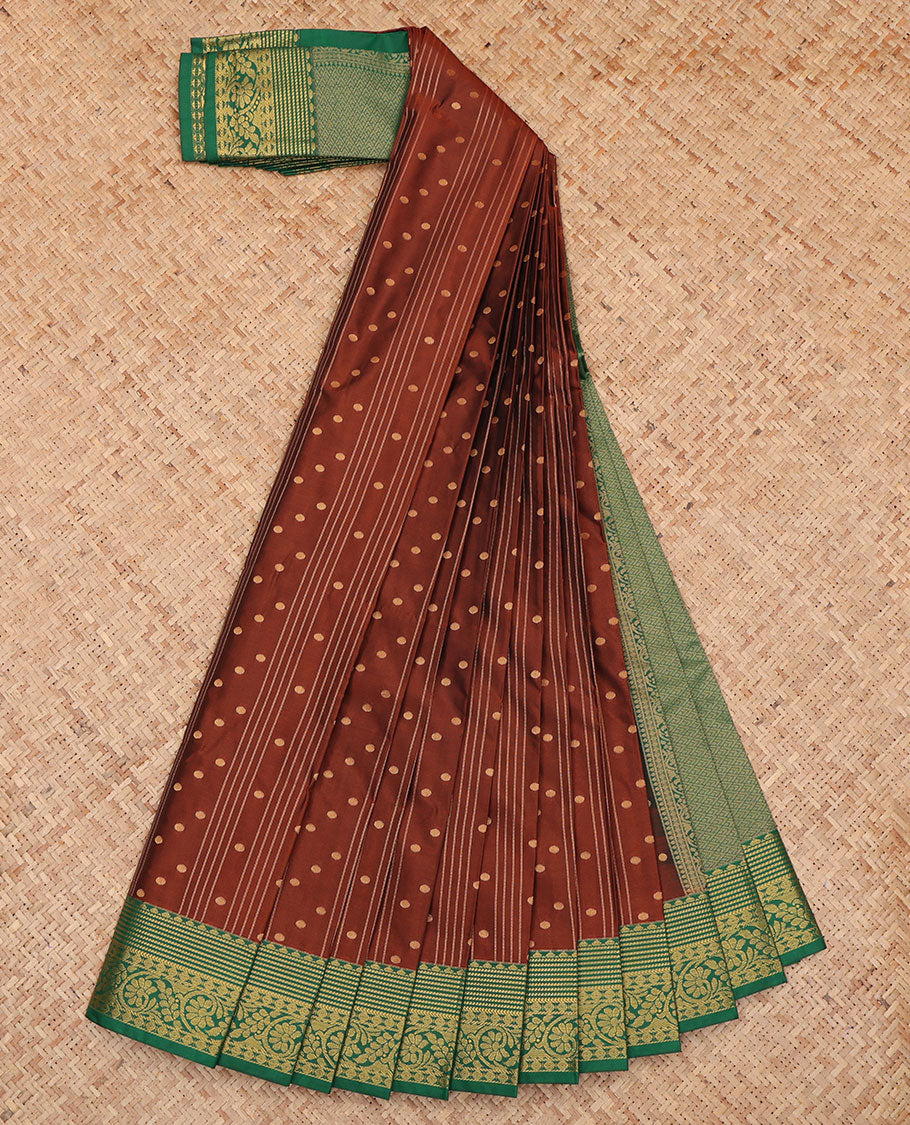 Brown Budget Silk Saree, Beautified with Zari Buttas and Stripes, a Contrast Traditional Zari Border, Intricate Pallu, and a Contrast Blouse
