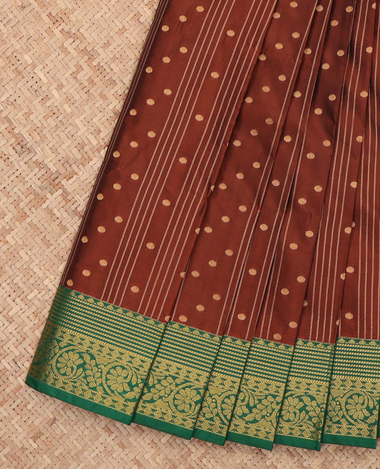 Brown Budget Silk Saree, Beautified with Zari Buttas and Stripes, a Contrast Traditional Zari Border, Intricate Pallu, and a Contrast Blouse