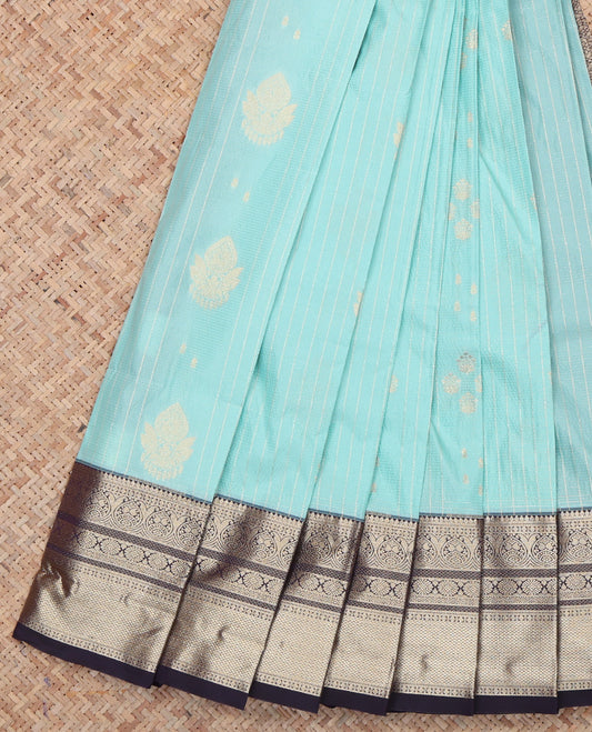 Blue Contrast Stripes Budget Silk Saree