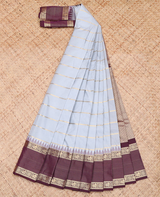Grey Zari Design Temple Border Budget Silk Saree