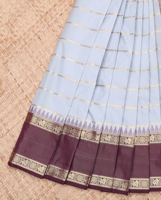 Grey Zari Design Temple Border Budget Silk Saree