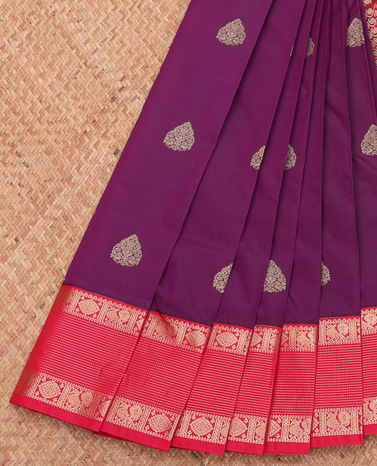 Purple Budget Silk Saree, Embellished with Zari Buttas, Complemented by a Contrast Traditional Zari Border, Paisley Design Pallu, and a Contrast Blouse