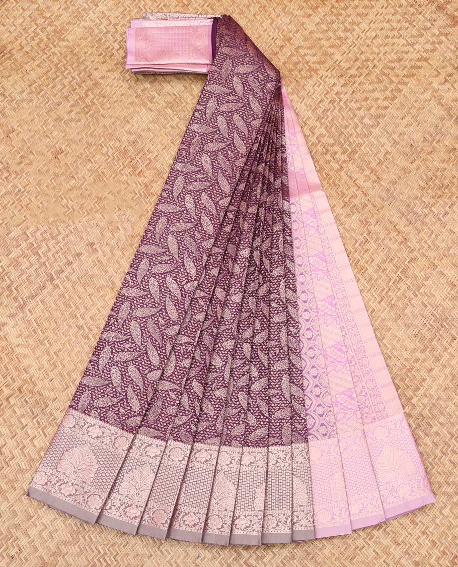 Purple Budget Silk Saree, Finely Crafted with Jacquard Design, Complemented by Contrast Traditional Zari Border, a Grand Pallu and a Contrast Blouse