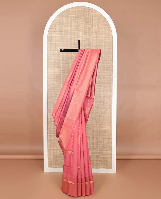 Peach floral motifs butter silk saree with self intricate zari design border & intricate floral design pallu
