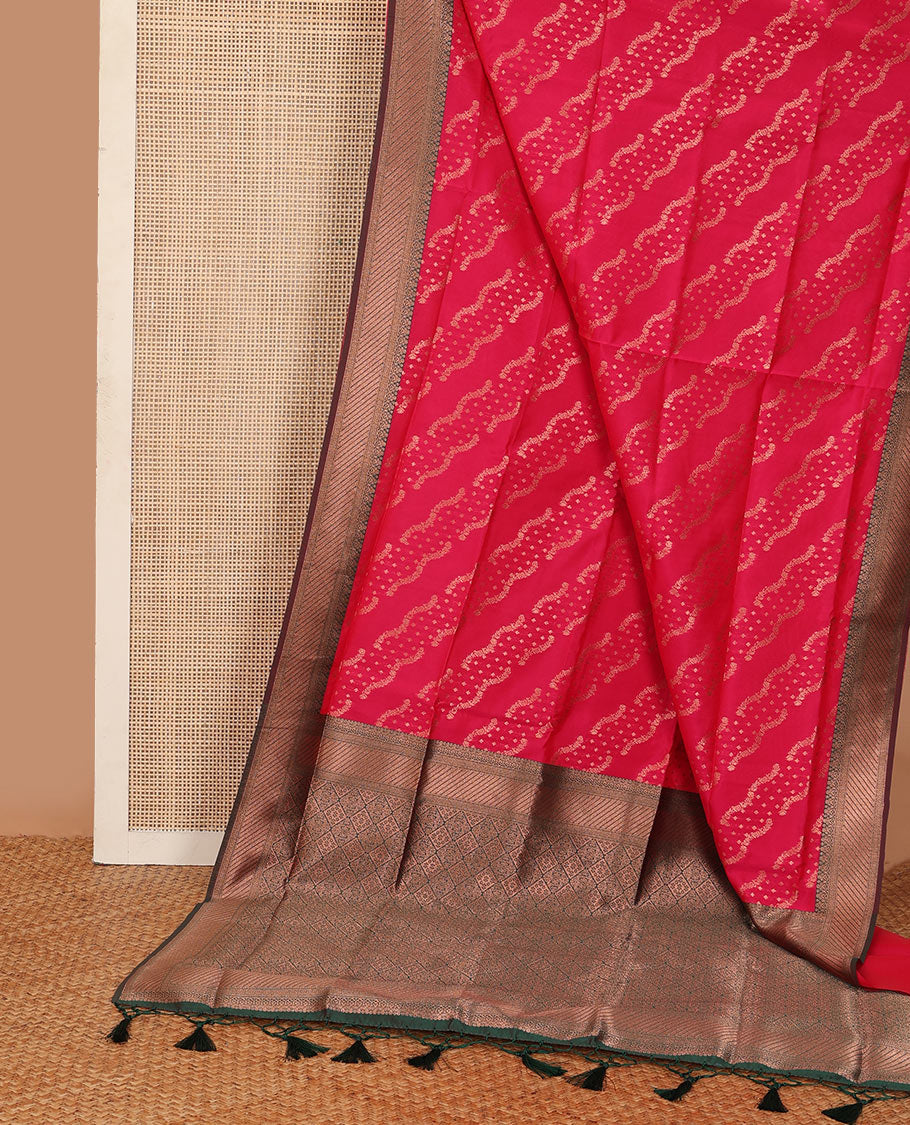 Pink butter silk saree with floral zari designs, contrast traditional zari design & jaal pallu