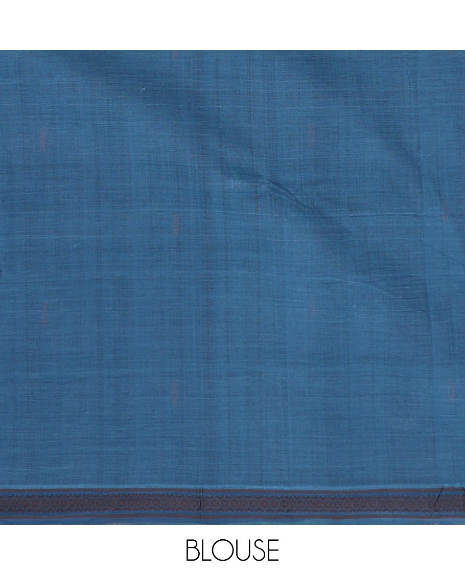 Blue buttas Andhra cotton saree, thread woven border, and pallu of buttas, stripes, and ikkat design
