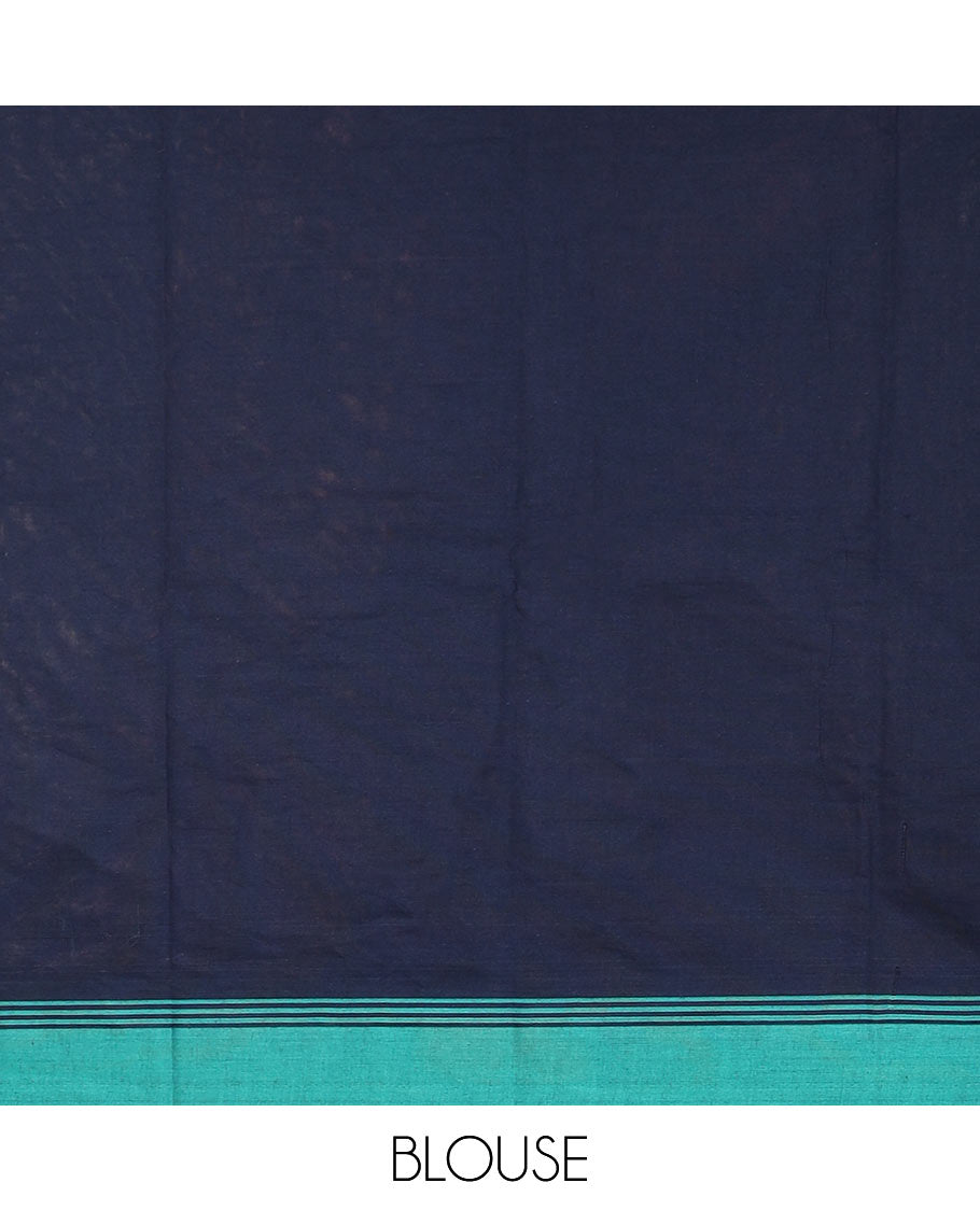 Blue polka dot buttas kanchi cotton saree, contrast border, and chakram design pallu