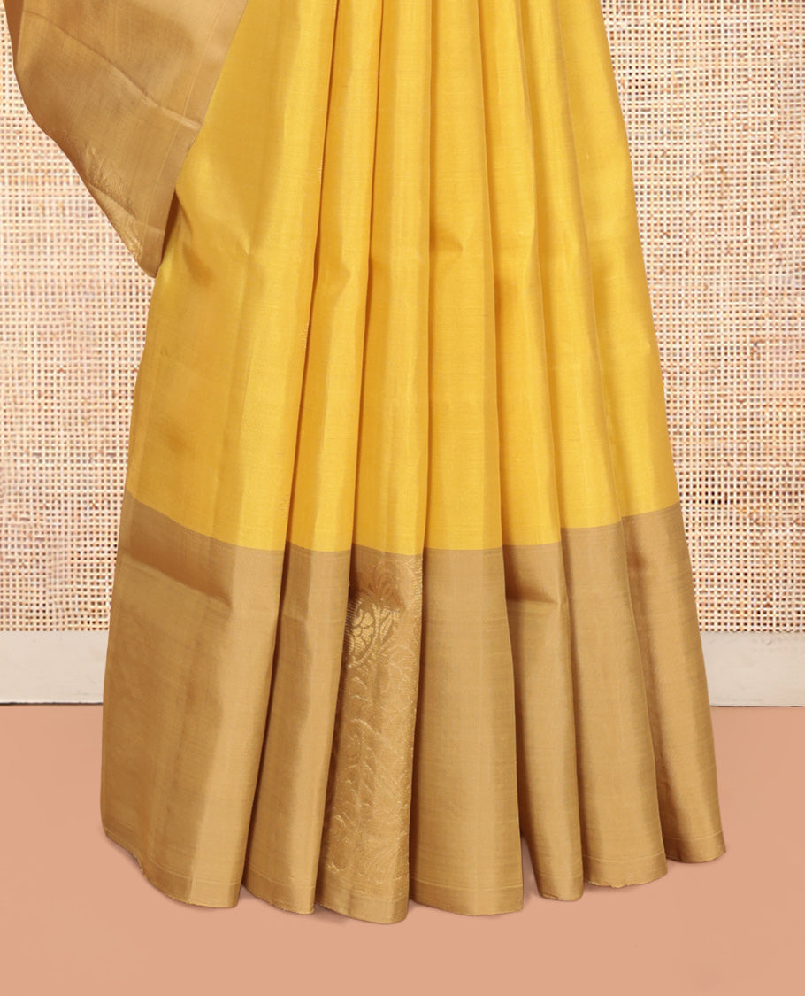 Yellow Mayuri Lite Silk Mix Saree, Subtly Sparkled with Zari Buttas, Complemented by a Contrast Paisley  Zari Border, Grand Pallu, and a Contrast Blouse