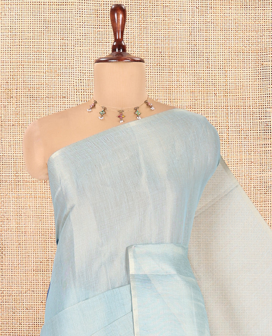 Borderless Blue Tissue Cotton Saree