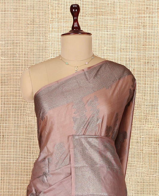 Brown Tusser Silk Saree, Enthralled with Zari Buttas, a Subtle Zari Border, Grand Pallu, and a Matching Blouse