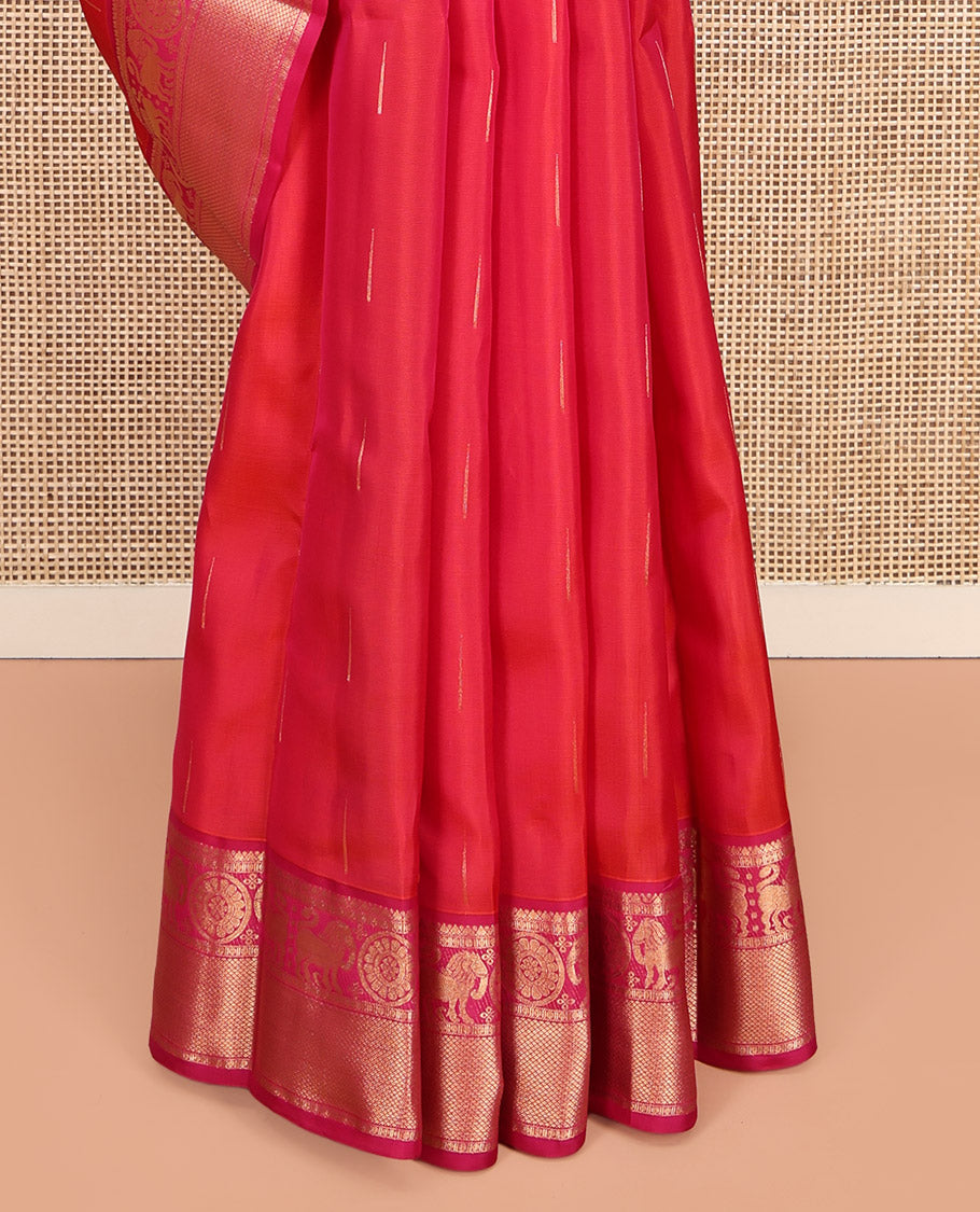 Pink Vasundhara Lite-Silk Mix Saree, Elevated with Malli Mokku Buttas, Contrast Border of Yaali, Chakram, and Mayil Kann Design, Grand Pallu, and a Contrast Blouse