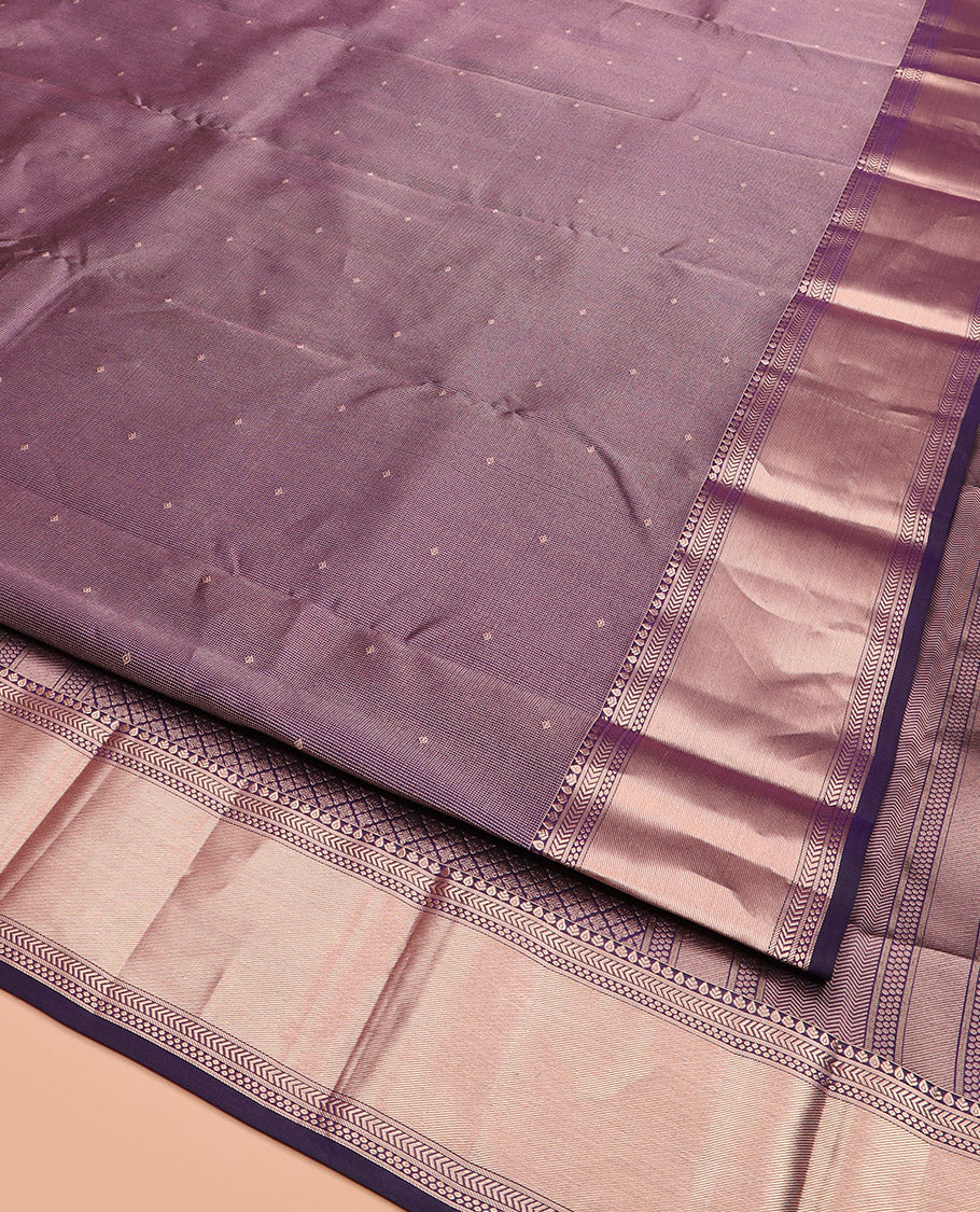 Blue Kanchipuram Silk Saree Detailed with Zari Buttas and Zari Checks, Highlighted by a Zari Border of Geometric Designs, Elegantly Zari Highlighted Pallu, and Paired with a Matching Blouse