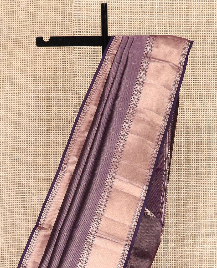 Blue Kanchipuram Silk Saree Detailed with Zari Buttas and Zari Checks, Highlighted by a Zari Border of Geometric Designs, Elegantly Zari Highlighted Pallu, and Paired with a Matching Blouse