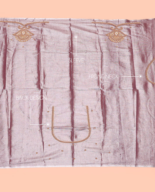 Grape Color Aari Blouse Material, Spotlighted with Unique Pattern Sugar Bead Embroidery on Its Sleeves, and Subtle Sugar Bead Work on Its Back and Front Neck