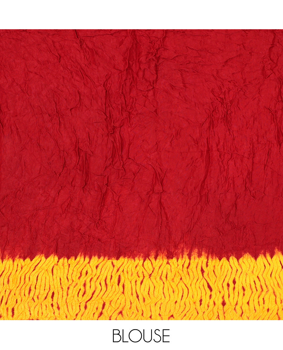 Borderless Red Bandhani Dola Silk Saree