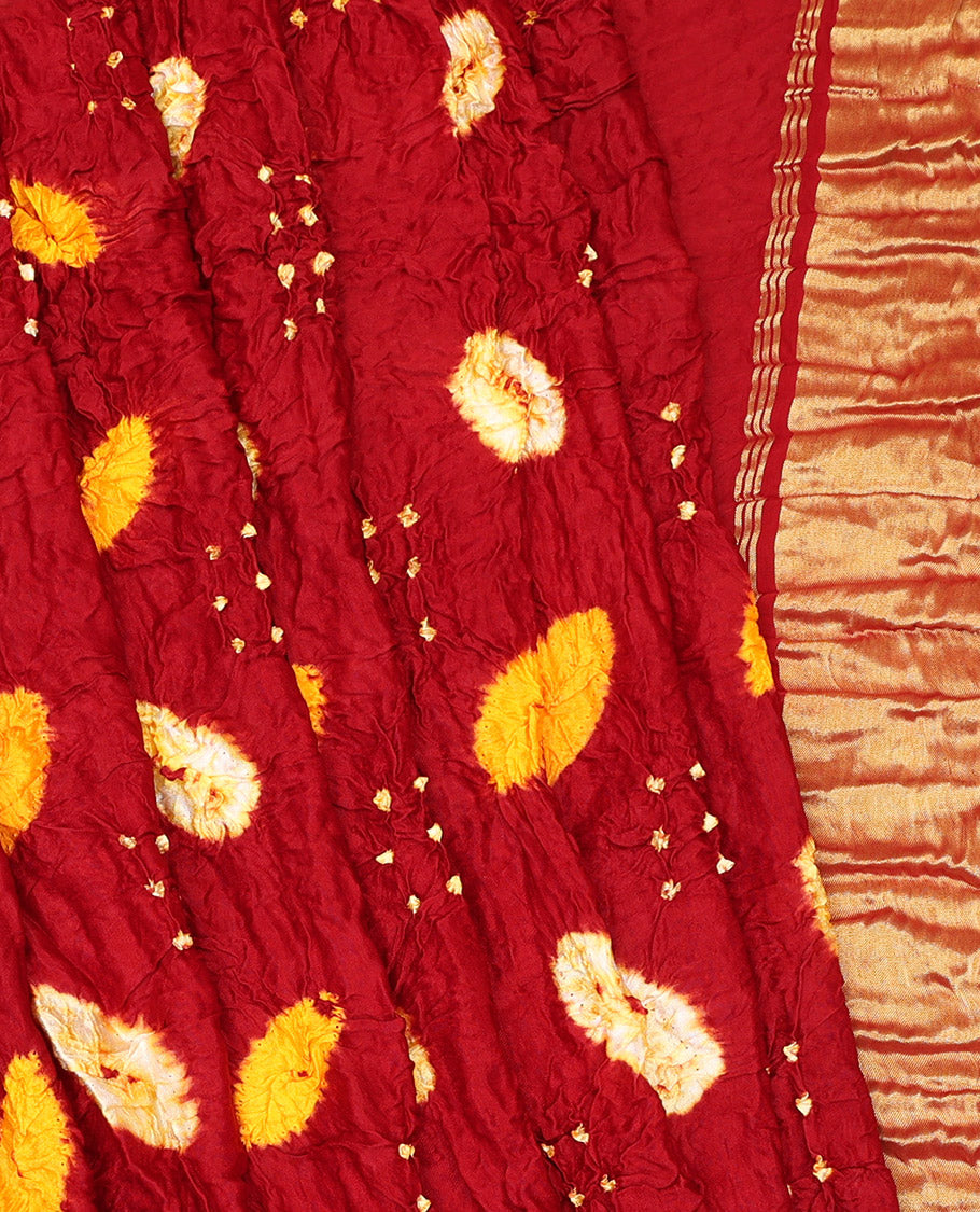 Borderless Red Bandhani Dola Silk Saree