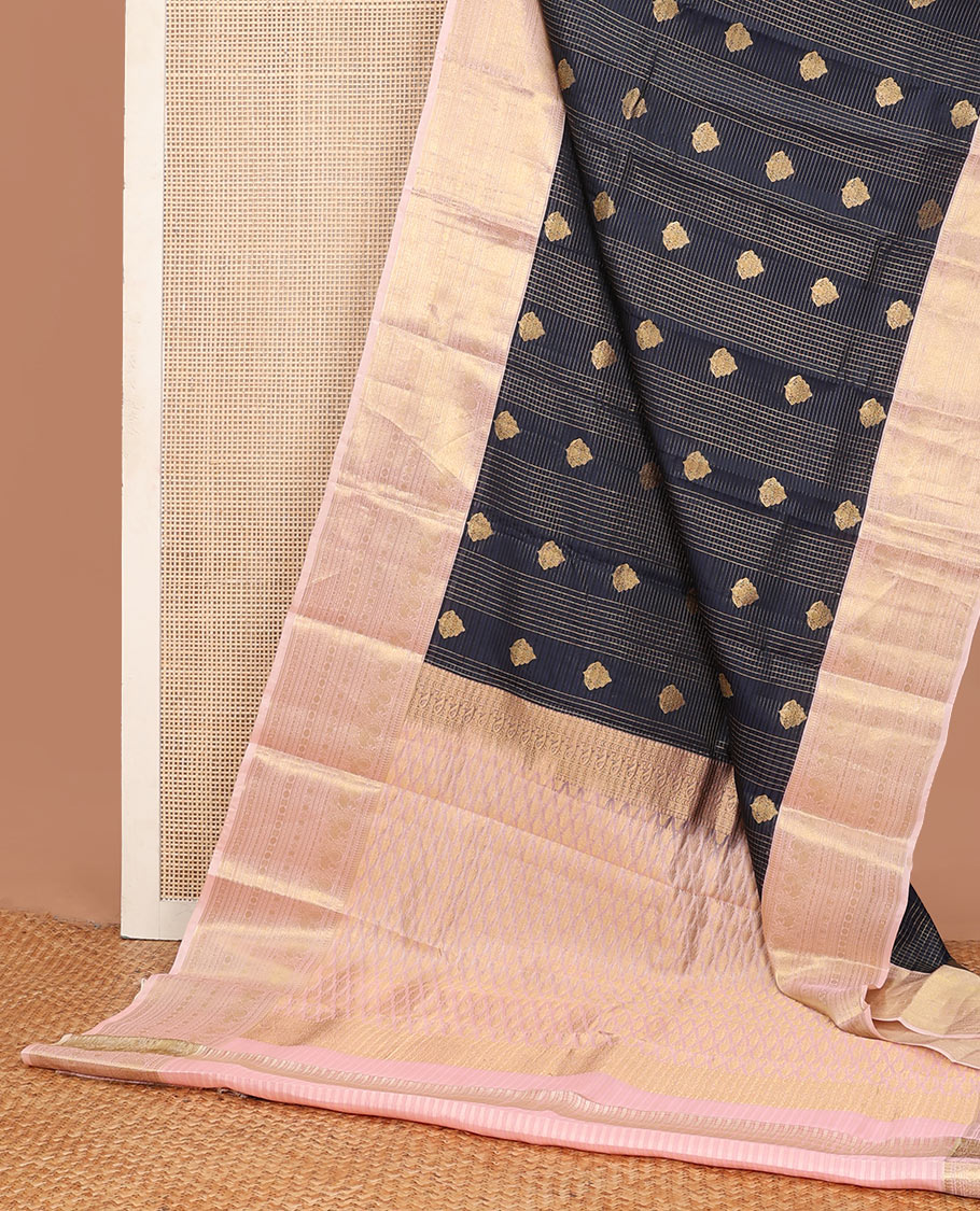 Blue zari design Vasundhara silk mix saree, contrast border of traditional zari designs & intricate zari-rich pallu