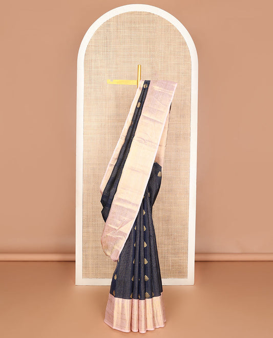 Blue zari design Vasundhara silk mix saree, contrast border of traditional zari designs & intricate zari-rich pallu