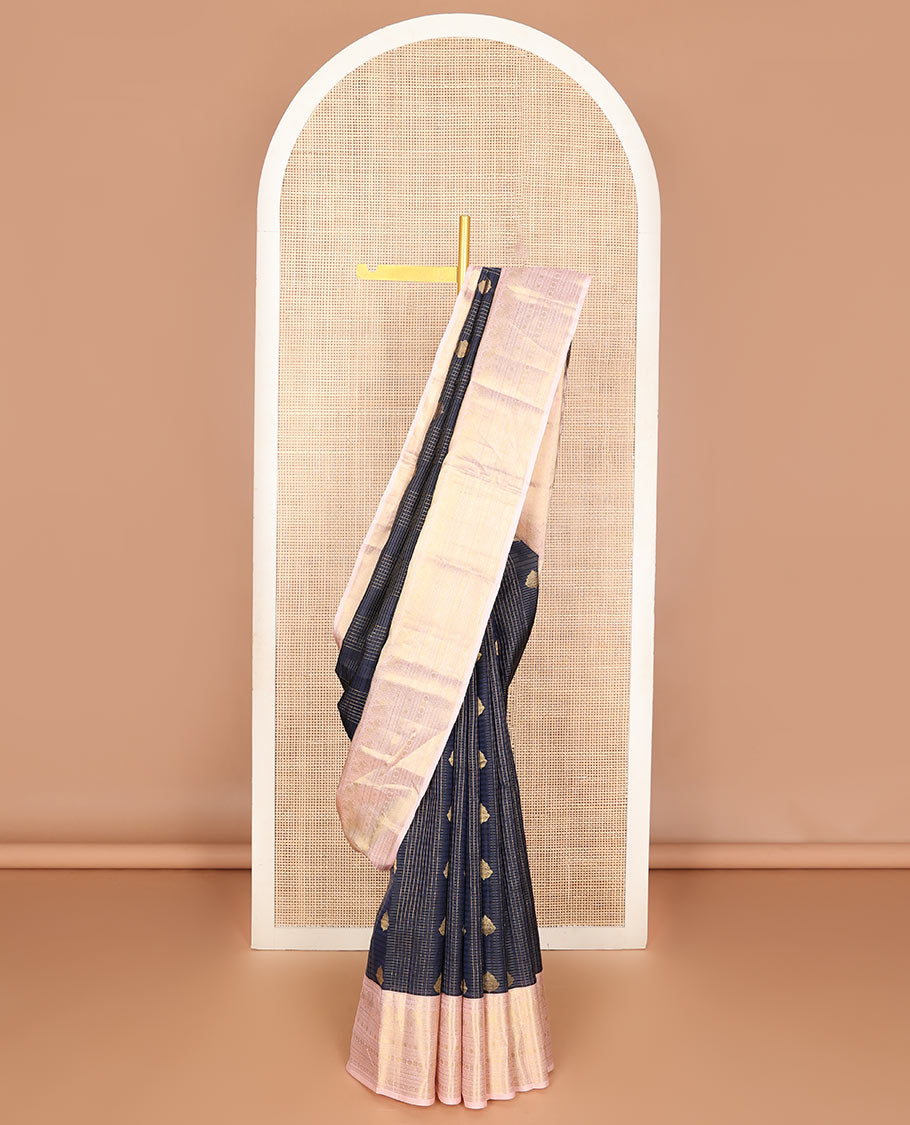 Blue zari design Vasundhara silk mix saree, contrast border of traditional zari designs & intricate zari-rich pallu