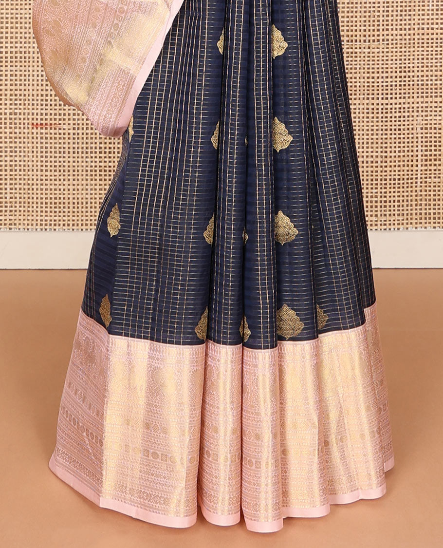 Blue zari design Vasundhara silk mix saree, contrast border of traditional zari designs & intricate zari-rich pallu