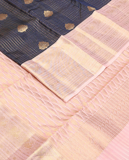 Blue zari design Vasundhara silk mix saree, contrast border of traditional zari designs & intricate zari-rich pallu