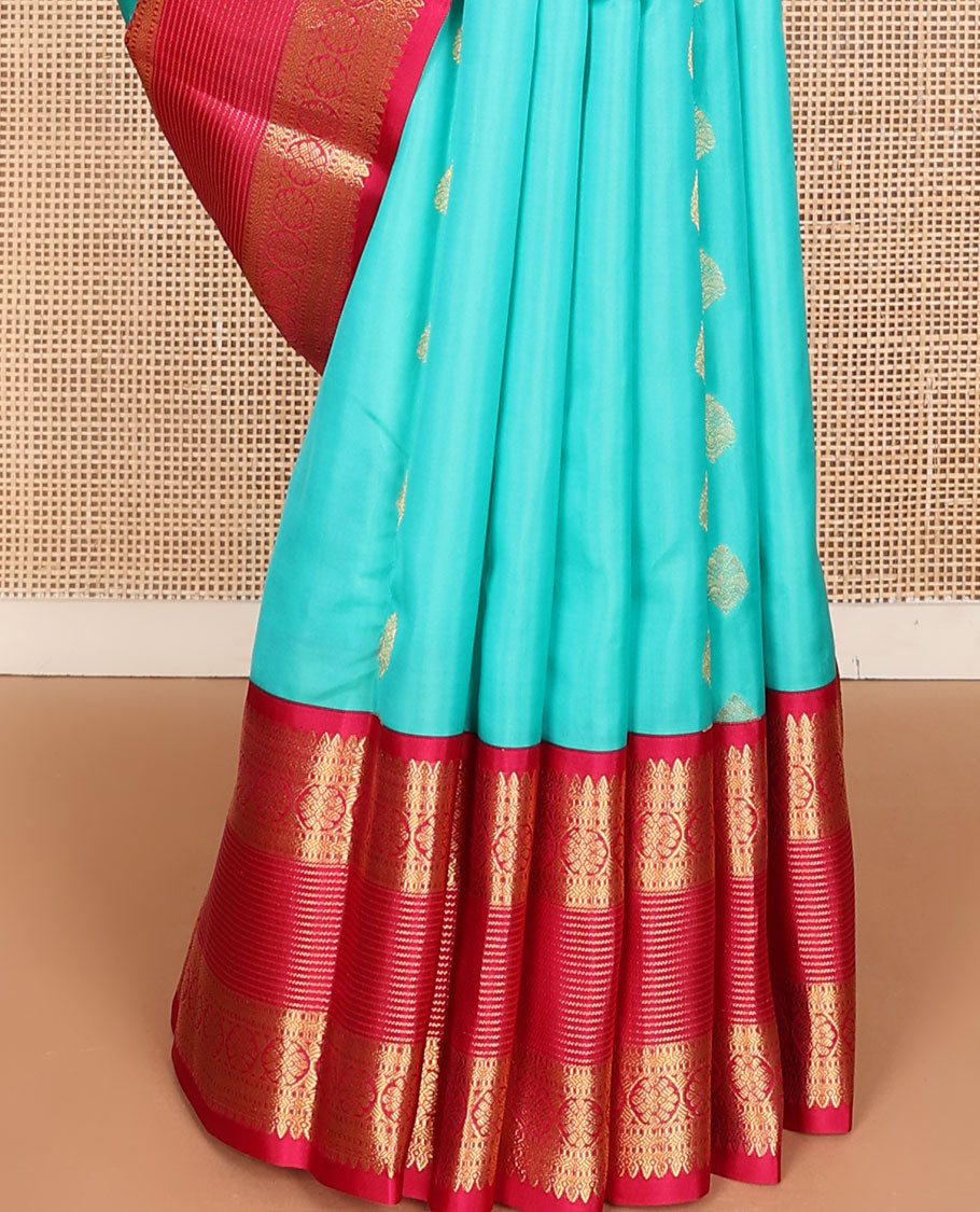 Green zari design vasundhara silk mix saree, contrast border of kathir, zari stripes, manga mokku,poun & kodi visiry & chakram design pallu