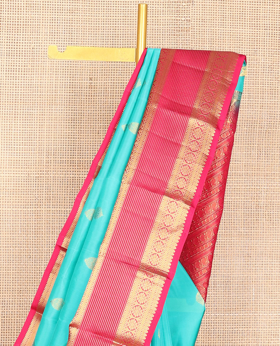 Green zari design vasundhara silk mix saree, contrast border of kathir, zari stripes, manga mokku,poun & kodi visiry & chakram design pallu