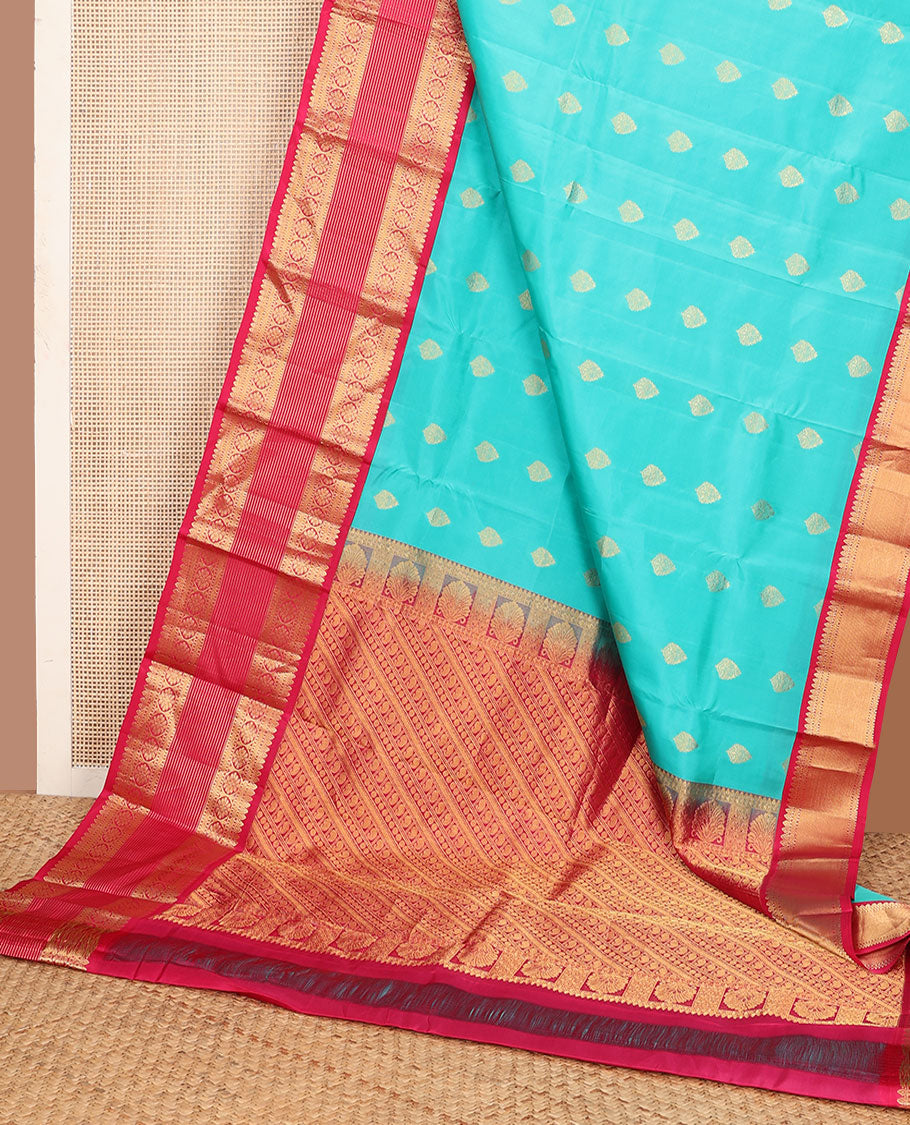 Green zari design vasundhara silk mix saree, contrast border of kathir, zari stripes, manga mokku,poun & kodi visiry & chakram design pallu