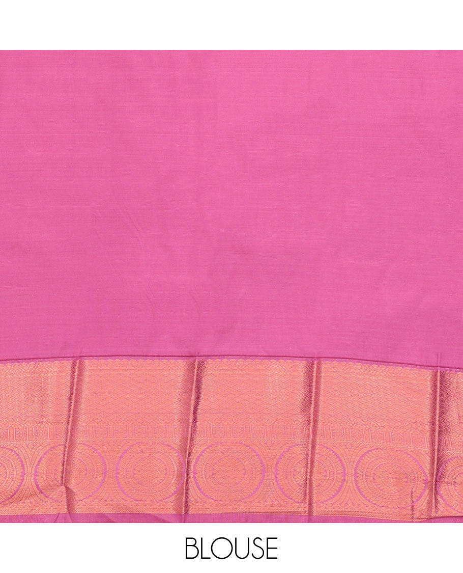 Violet Budget Silk Saree, Adorned with Zari Buttas All Over Its Body, Complemented by a Contrast Traditional Zari Border, Grand Jaal Pallu, and Paired with a Contrast Blouse