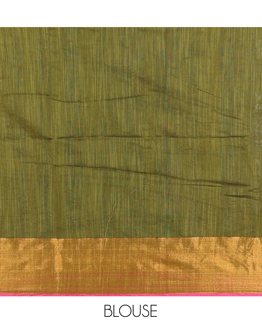 Olive Green Linen Cotton Saree
