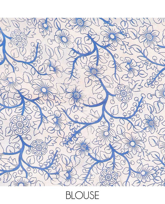 Blue Pichwai cow machine-printed kalamkari cotton saree, uniquely printed border & animal motifs pallu