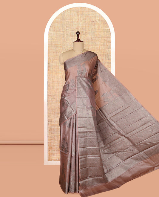 Brown Tusser Silk Saree, Enthralled with Zari Buttas, a Subtle Zari Border, Grand Pallu, and a Matching Blouse